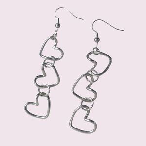 Y2K Heart-Shaped Hollow Dangle Earrings – Silver-Tone Minimalist Drop Style​
